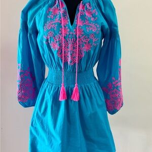 Lilly Pulitzer Blue and Pink Embroidered Women's Dress